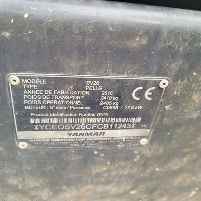 Mini pelle Yanmar SV26 Canopy