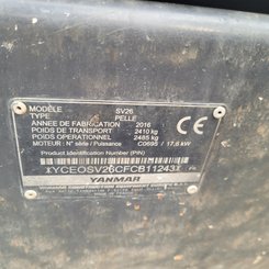 Mini pelle Yanmar SV26 Canopy